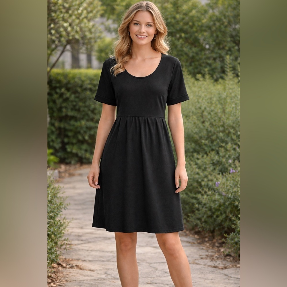 Amazon Black Scoop Neck Short Cuffed Sleeve Dress.  Size-XXL Soft Feminine
